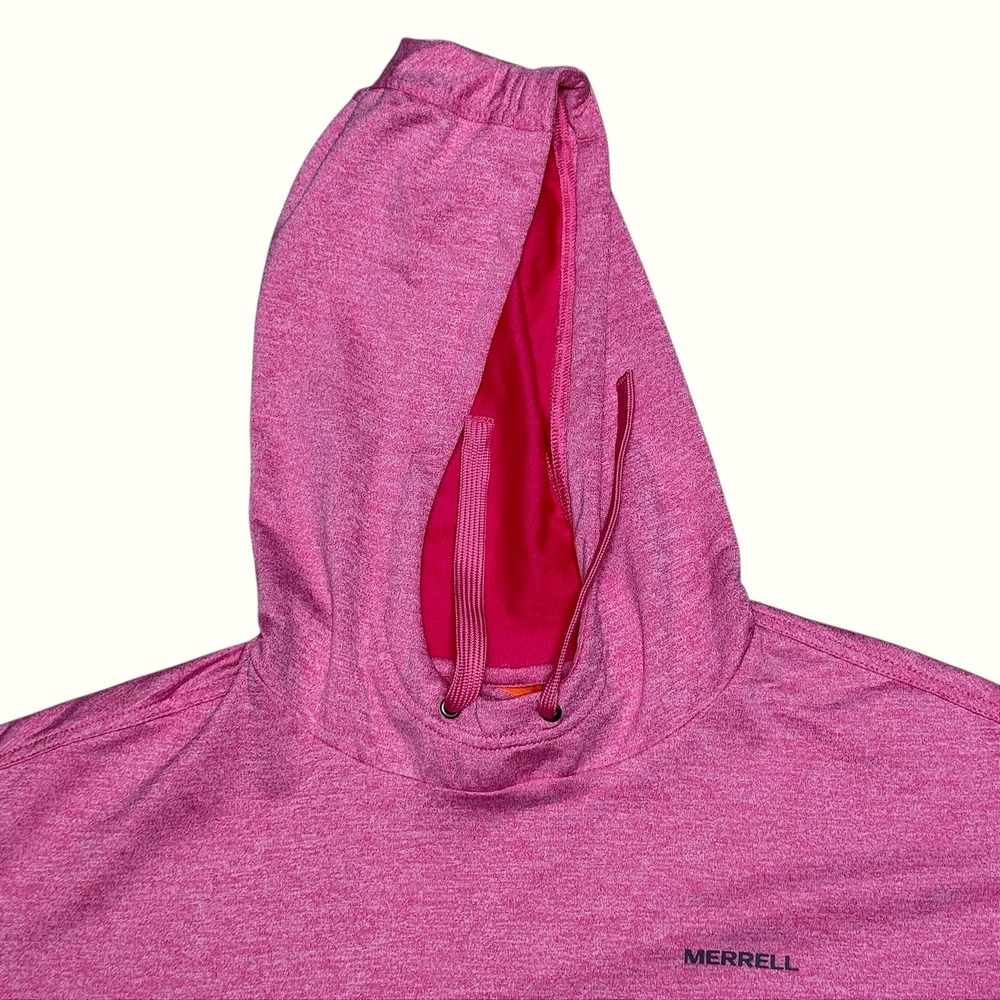 Merrell Women Pink Heathered Short Sleeve Swallowtail Hoodie Pullover Pockets Lg - Picture 7 of 15